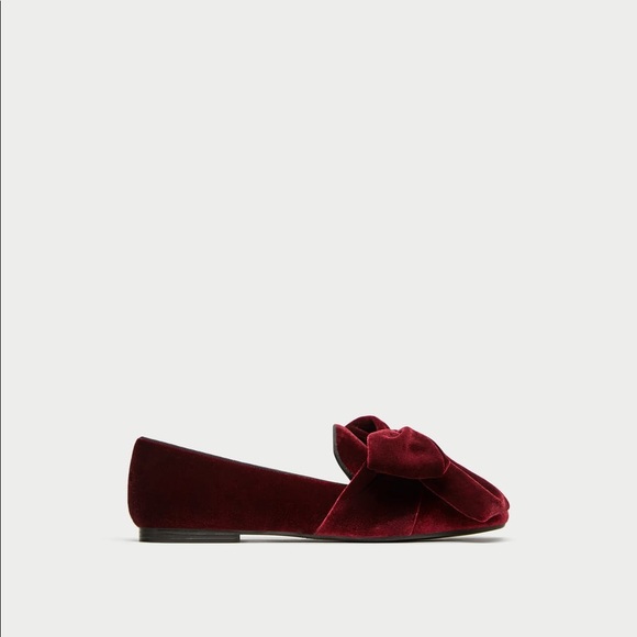 NWOT Zara Burgundy Red Velvet Loafers with Bow - Picture 5 of 7